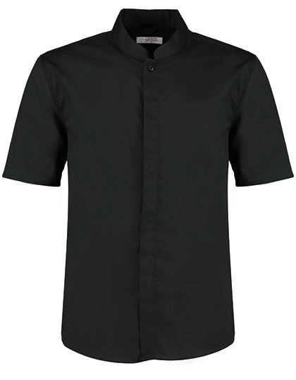 Men´s Tailored Fit Bar Shirt Mandarin Collar Short Sleeve zum Besticken und Bedrucken in der Farbe Black mit Ihren Logo, Schriftzug oder Motiv.