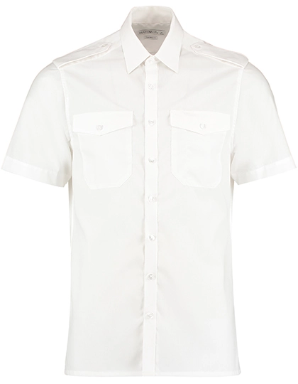 Men´s Tailored Fit Pilot Shirt Short Sleeve zum Besticken und Bedrucken in der Farbe White mit Ihren Logo, Schriftzug oder Motiv.