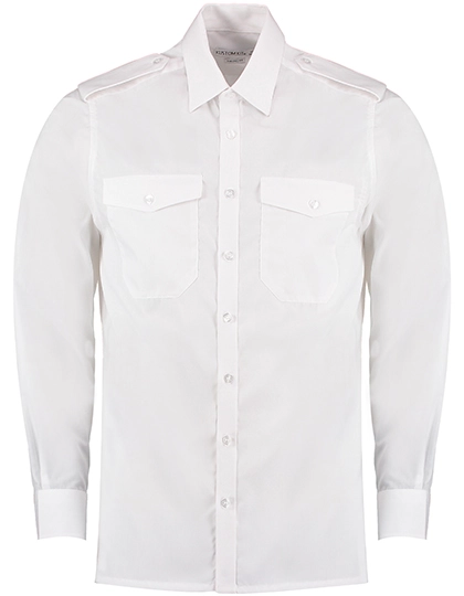 Men´s Tailored Fit Pilot Shirt Long Sleeve zum Besticken und Bedrucken in der Farbe White mit Ihren Logo, Schriftzug oder Motiv.