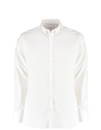 Slim Fit Stretch Oxford Shirt Long Sleeve zum Besticken und Bedrucken in der Farbe White mit Ihren Logo, Schriftzug oder Motiv.