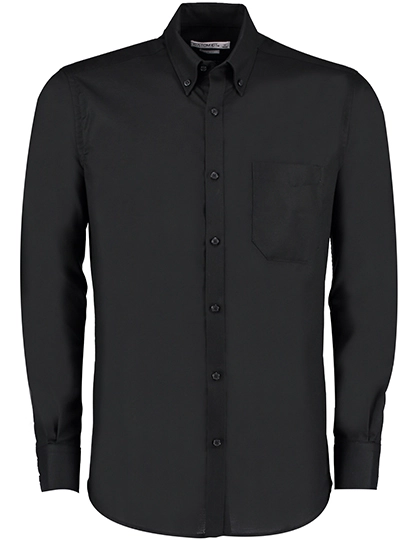 Slim Fit Workwear Oxford Shirt Long Sleeve zum Besticken und Bedrucken in der Farbe Black mit Ihren Logo, Schriftzug oder Motiv.