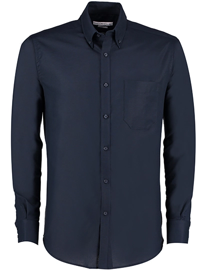 Slim Fit Workwear Oxford Shirt Long Sleeve zum Besticken und Bedrucken in der Farbe Navy mit Ihren Logo, Schriftzug oder Motiv.