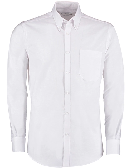 Slim Fit Workwear Oxford Shirt Long Sleeve zum Besticken und Bedrucken in der Farbe White mit Ihren Logo, Schriftzug oder Motiv.
