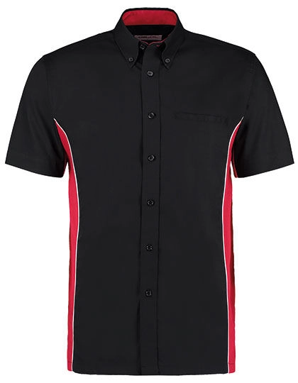 Classic Fit Sportsman Shirt Short Sleeve zum Besticken und Bedrucken in der Farbe Black-Red-White mit Ihren Logo, Schriftzug oder Motiv.