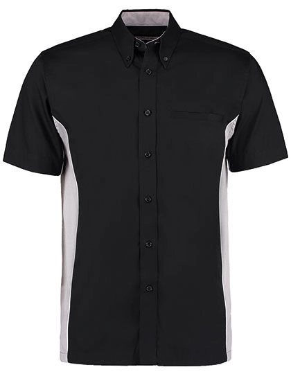 Classic Fit Sportsman Shirt Short Sleeve zum Besticken und Bedrucken in der Farbe Black-Silver Grey (Solid)-White mit Ihren Logo, Schriftzug oder Motiv.