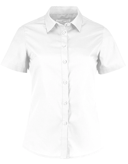 Women´s Tailored Fit Poplin Shirt Short Sleeve zum Besticken und Bedrucken in der Farbe White mit Ihren Logo, Schriftzug oder Motiv.