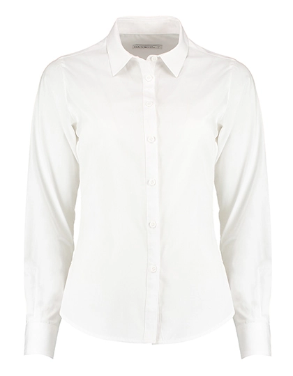 Women´s Tailored Fit Poplin Shirt Long Sleeve zum Besticken und Bedrucken in der Farbe White mit Ihren Logo, Schriftzug oder Motiv.