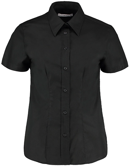 Women´s Tailored Fit Workwear Oxford Shirt Short Sleeve zum Besticken und Bedrucken in der Farbe Black mit Ihren Logo, Schriftzug oder Motiv.