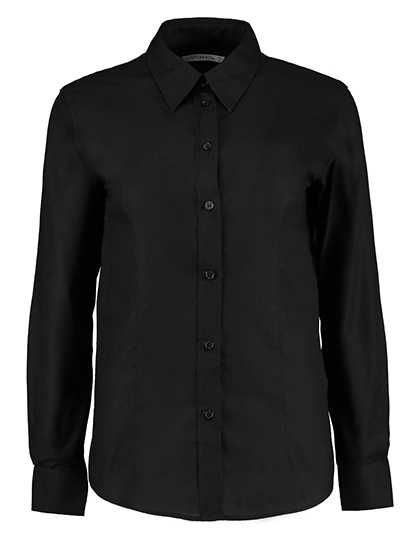 Women´s Tailored Fit Workwear Oxford Shirt Long Sleeve zum Besticken und Bedrucken in der Farbe Black mit Ihren Logo, Schriftzug oder Motiv.