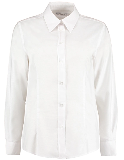 Women´s Tailored Fit Workwear Oxford Shirt Long Sleeve zum Besticken und Bedrucken in der Farbe White mit Ihren Logo, Schriftzug oder Motiv.