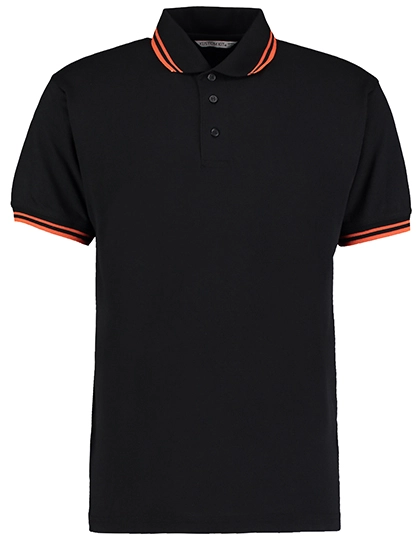 Classic Fit Tipped Collar Polo zum Besticken und Bedrucken in der Farbe Black-Orange mit Ihren Logo, Schriftzug oder Motiv.