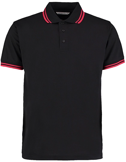 Classic Fit Tipped Collar Polo zum Besticken und Bedrucken in der Farbe Black-Red mit Ihren Logo, Schriftzug oder Motiv.