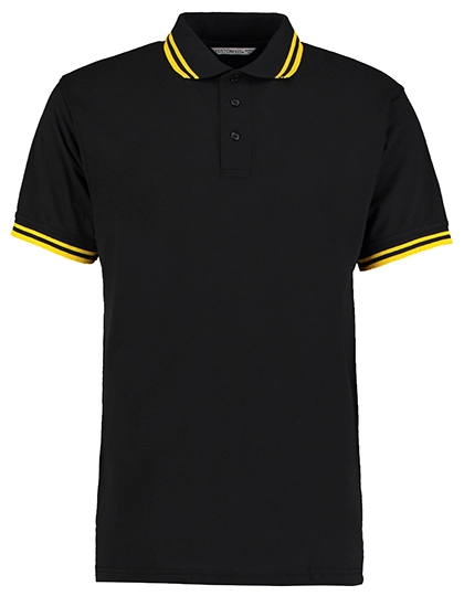 Classic Fit Tipped Collar Polo zum Besticken und Bedrucken in der Farbe Black-Yellow mit Ihren Logo, Schriftzug oder Motiv.