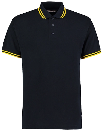Classic Fit Tipped Collar Polo zum Besticken und Bedrucken in der Farbe Navy-Yellow mit Ihren Logo, Schriftzug oder Motiv.