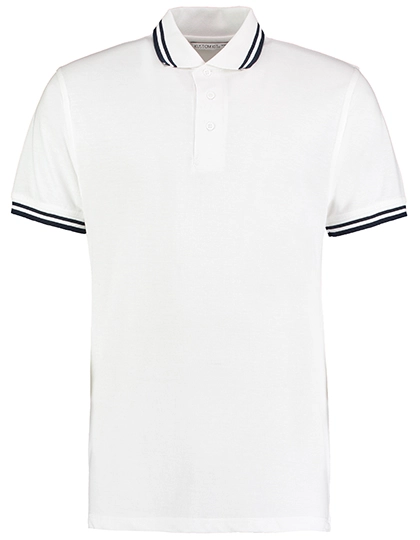 Classic Fit Tipped Collar Polo zum Besticken und Bedrucken in der Farbe White-Navy mit Ihren Logo, Schriftzug oder Motiv.