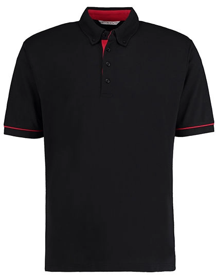 Classic Fit Button Down Collar Contrast Polo Shirt zum Besticken und Bedrucken in der Farbe Black-Red mit Ihren Logo, Schriftzug oder Motiv.