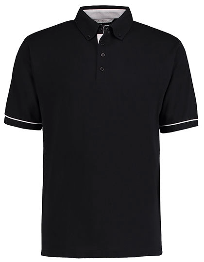 Classic Fit Button Down Collar Contrast Polo Shirt zum Besticken und Bedrucken in der Farbe Black-White mit Ihren Logo, Schriftzug oder Motiv.