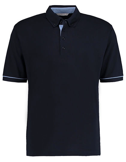 Classic Fit Button Down Collar Contrast Polo Shirt zum Besticken und Bedrucken in der Farbe Navy-Light Blue mit Ihren Logo, Schriftzug oder Motiv.