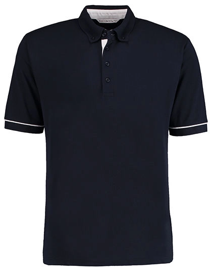 Classic Fit Button Down Collar Contrast Polo Shirt zum Besticken und Bedrucken in der Farbe Navy-White mit Ihren Logo, Schriftzug oder Motiv.