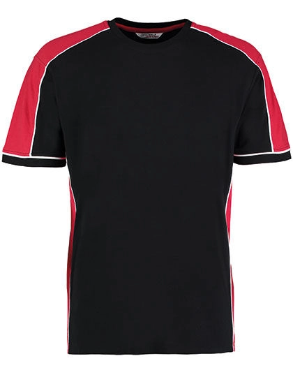 Classic Fit Estoril T-Shirt zum Besticken und Bedrucken in der Farbe Black-Red-White mit Ihren Logo, Schriftzug oder Motiv.