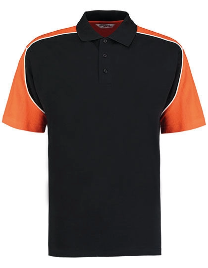 Classic Fit Monaco Polo Shirt zum Besticken und Bedrucken in der Farbe Black-Orange-White mit Ihren Logo, Schriftzug oder Motiv.