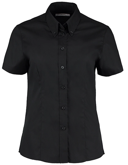 Women´s Tailored Fit Corporate Oxford Shirt Short Sleeve zum Besticken und Bedrucken in der Farbe Black mit Ihren Logo, Schriftzug oder Motiv.