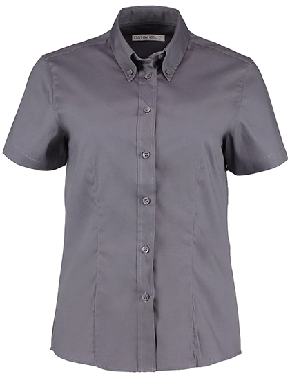 Women´s Tailored Fit Corporate Oxford Shirt Short Sleeve zum Besticken und Bedrucken in der Farbe Charcoal mit Ihren Logo, Schriftzug oder Motiv.