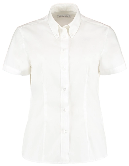 Women´s Tailored Fit Corporate Oxford Shirt Short Sleeve zum Besticken und Bedrucken in der Farbe White mit Ihren Logo, Schriftzug oder Motiv.