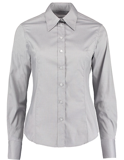 Women´s Tailored Fit Corporate Oxford Shirt Long Sleeve zum Besticken und Bedrucken in der Farbe Silver Grey (Solid) mit Ihren Logo, Schriftzug oder Motiv.