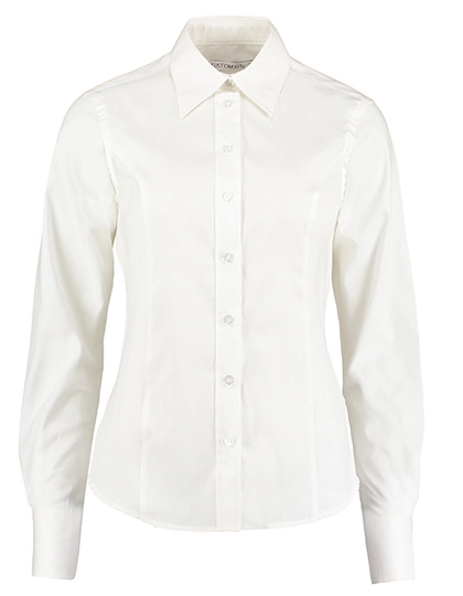 Women´s Tailored Fit Corporate Oxford Shirt Long Sleeve zum Besticken und Bedrucken in der Farbe White mit Ihren Logo, Schriftzug oder Motiv.