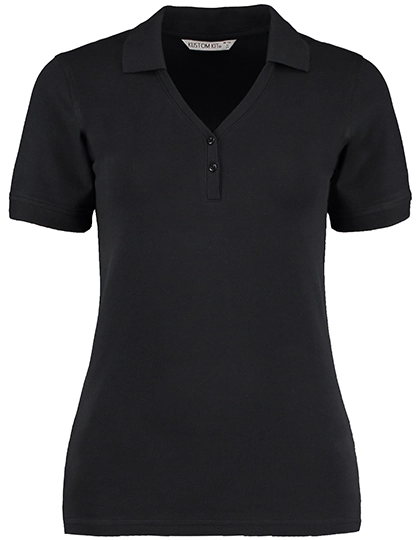 Regular Fit Sophia Comfortec® V Neck Polo Shirt zum Besticken und Bedrucken in der Farbe Black mit Ihren Logo, Schriftzug oder Motiv.