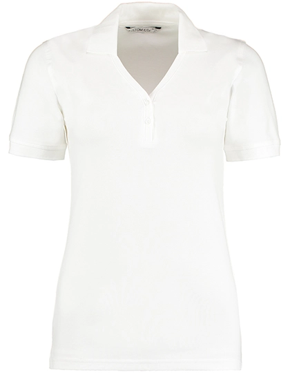 Regular Fit Sophia Comfortec® V Neck Polo Shirt zum Besticken und Bedrucken in der Farbe White mit Ihren Logo, Schriftzug oder Motiv.