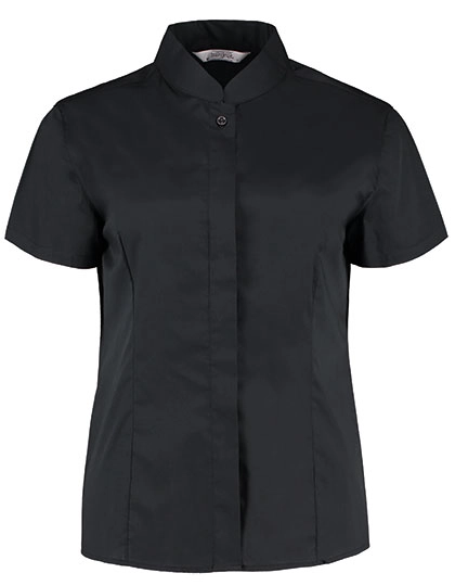 Women´s Tailored Fit Bar Shirt Mandarin Collar Short Sleeve zum Besticken und Bedrucken in der Farbe Black mit Ihren Logo, Schriftzug oder Motiv.