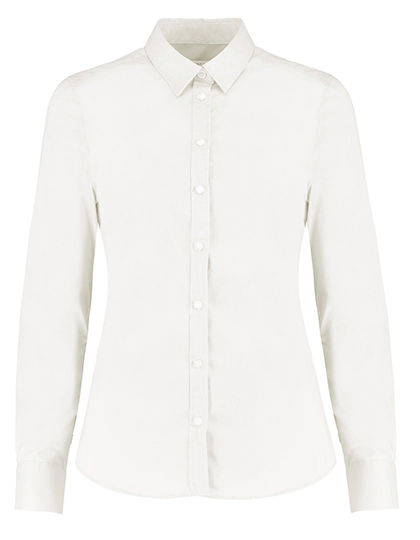 Women´s Tailored Fit Stretch Oxford Shirt Long Sleeve zum Besticken und Bedrucken in der Farbe White mit Ihren Logo, Schriftzug oder Motiv.