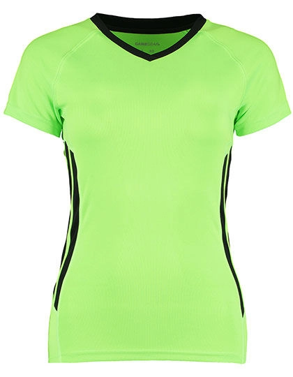 Ladies´ Regular Fit Training T-Shirt zum Besticken und Bedrucken in der Farbe Fluorescent Lime-Black mit Ihren Logo, Schriftzug oder Motiv.