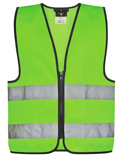 Kids´ Safety Vest With Zipper Aalborg zum Besticken und Bedrucken in der Farbe Neon Green mit Ihren Logo, Schriftzug oder Motiv.