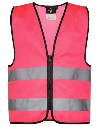 Kids´ Safety Vest With Zipper Aalborg zum Besticken und Bedrucken in der Farbe Neon Pink mit Ihren Logo, Schriftzug oder Motiv.
