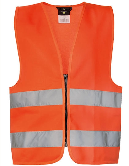 Kids´ Safety Vest With Zipper Aalborg zum Besticken und Bedrucken in der Farbe Signal Orange mit Ihren Logo, Schriftzug oder Motiv.