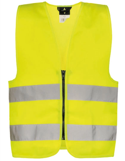 Kids´ Safety Vest With Zipper Aalborg zum Besticken und Bedrucken in der Farbe Signal Yellow mit Ihren Logo, Schriftzug oder Motiv.