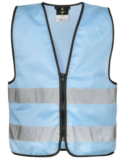 Kids´ Safety Vest With Zipper Aalborg zum Besticken und Bedrucken in der Farbe Sky Blue mit Ihren Logo, Schriftzug oder Motiv.