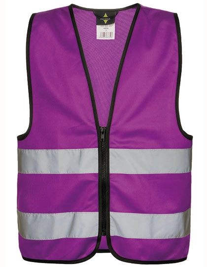 Kids´ Safety Vest With Zipper Aalborg zum Besticken und Bedrucken in der Farbe Violett mit Ihren Logo, Schriftzug oder Motiv.