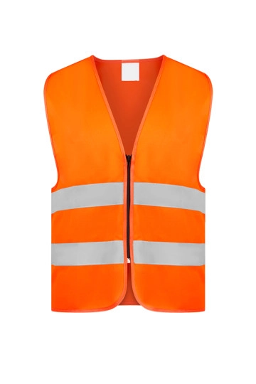 Safety Vest With Zipper zum Besticken und Bedrucken in der Farbe Signal Orange mit Ihren Logo, Schriftzug oder Motiv.