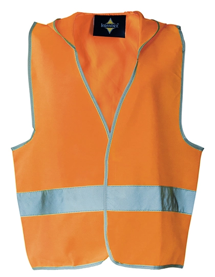 Kids´ Hooded Safety Vest Odense zum Besticken und Bedrucken in der Farbe Signal Orange mit Ihren Logo, Schriftzug oder Motiv.
