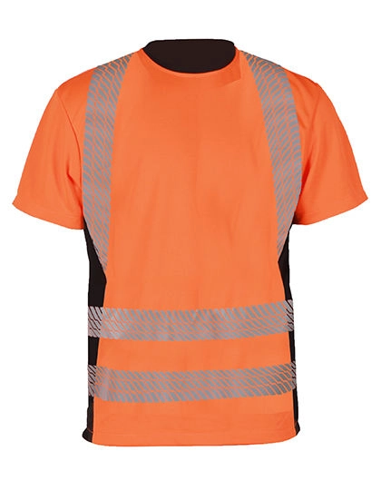 Hi-Vis Recycled T-Shirt Bilbao zum Besticken und Bedrucken in der Farbe Signal Orange-Black mit Ihren Logo, Schriftzug oder Motiv.