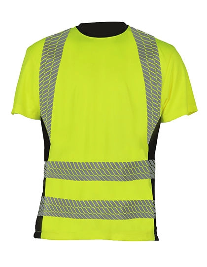 Hi-Vis Recycled T-Shirt Bilbao zum Besticken und Bedrucken in der Farbe Signal Yellow-Black mit Ihren Logo, Schriftzug oder Motiv.