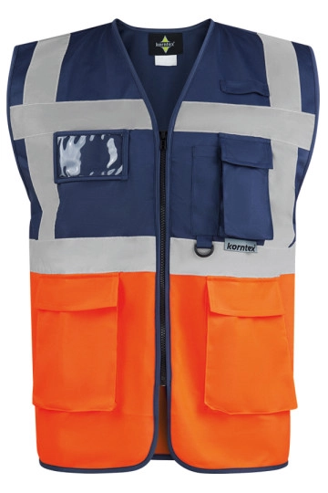 Executive Safety Vest Berlin zum Besticken und Bedrucken in der Farbe Navy-Orange mit Ihren Logo, Schriftzug oder Motiv.