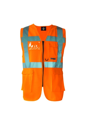 Executive Safety Vest Berlin zum Besticken und Bedrucken in der Farbe Signal Orange mit Ihren Logo, Schriftzug oder Motiv.