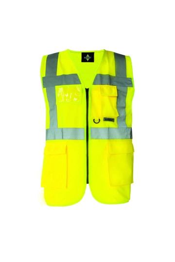 Executive Safety Vest Berlin zum Besticken und Bedrucken in der Farbe Signal Yellow mit Ihren Logo, Schriftzug oder Motiv.