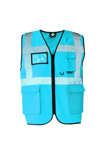 Executive Safety Vest Berlin zum Besticken und Bedrucken in der Farbe Sky Blue mit Ihren Logo, Schriftzug oder Motiv.