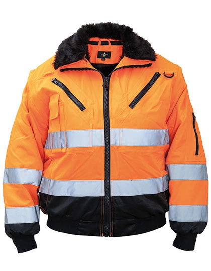 4-in-1 Hi-Vis Pilot Jacket Oslo zum Besticken und Bedrucken in der Farbe Signal Orange mit Ihren Logo, Schriftzug oder Motiv.
